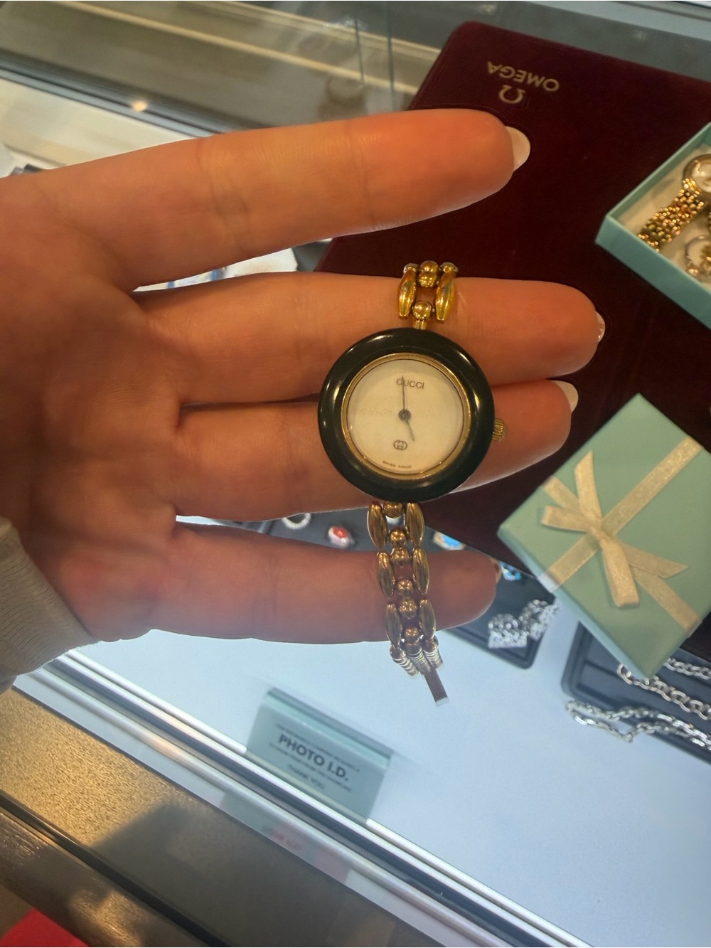 Gucci Gold-Tone Bracelet Watch with Black Bezel -